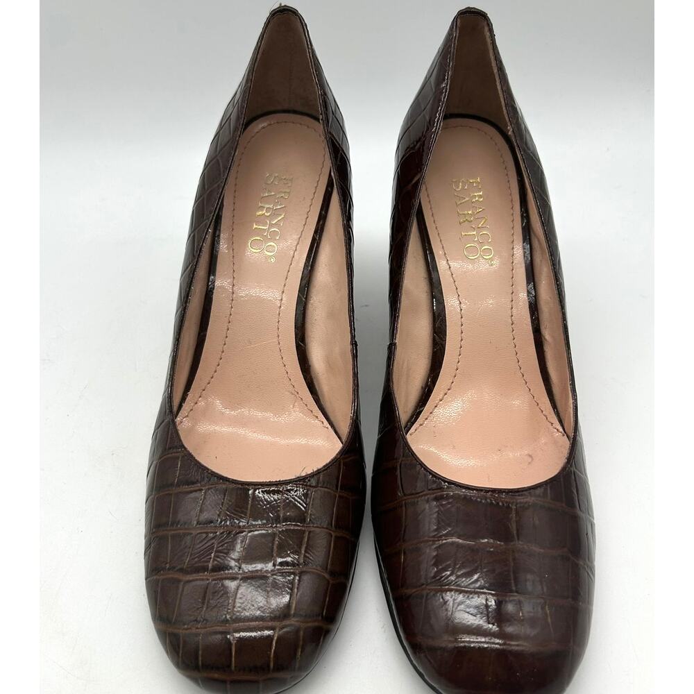 Franco Sarto Croc Embossed Patent Leather Wedge Pumps Size 9 Brown Office Fall - Picture 6 of 8